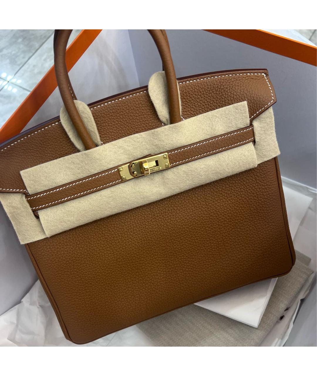 HERMES Оранжевая кожаная сумка с короткими ручками, фото 8