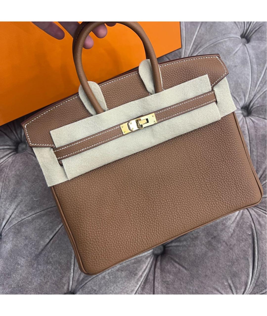HERMES Оранжевая кожаная сумка с короткими ручками, фото 9