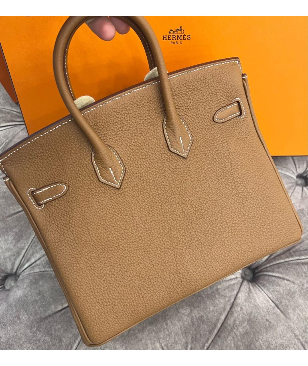HERMES Оранжевая кожаная сумка с короткими ручками, фото 5