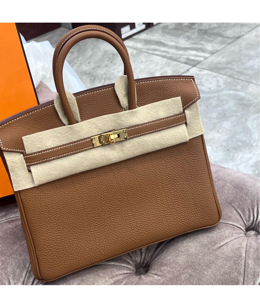 HERMES Оранжевая кожаная сумка с короткими ручками, фото 7