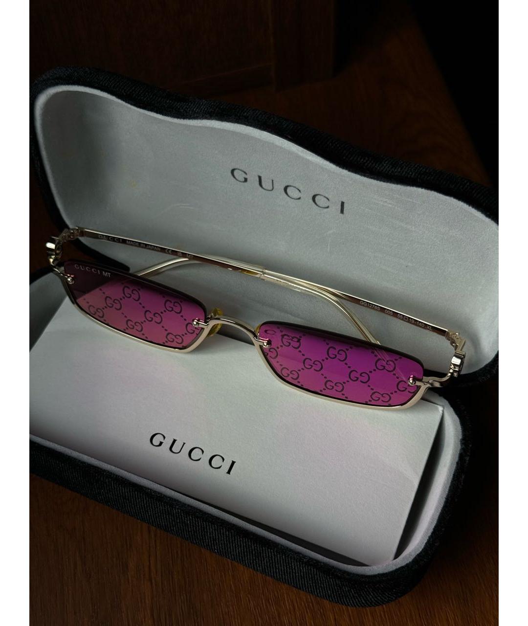 GUCCI Розовые металлические солнцезащитные очки, фото 2