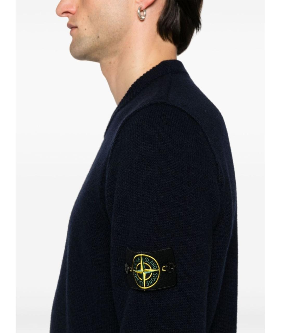 STONE ISLAND Темно-синий шерстяной джемпер / свитер, фото 5