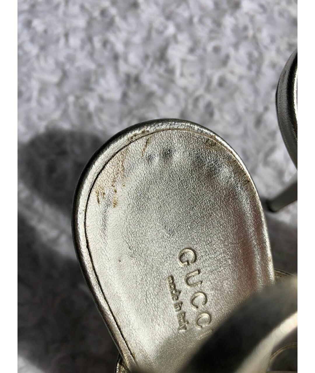 GUCCI Серебряные кожаные босоножки, фото 6