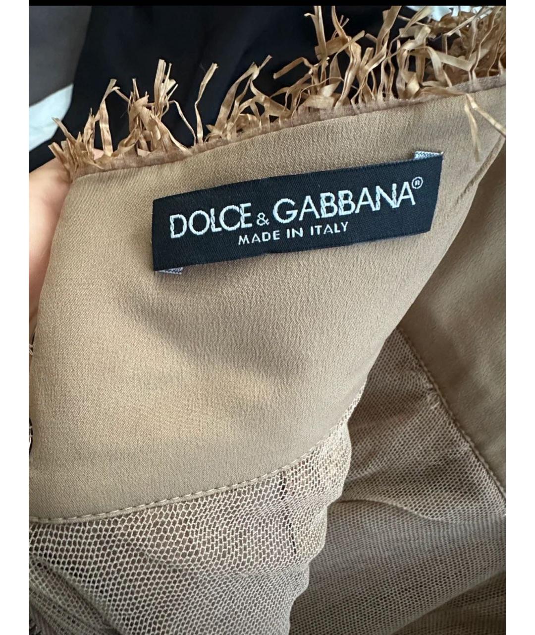 DOLCE&GABBANA Коричневая хлопко-эластановая юбка миди, фото 3