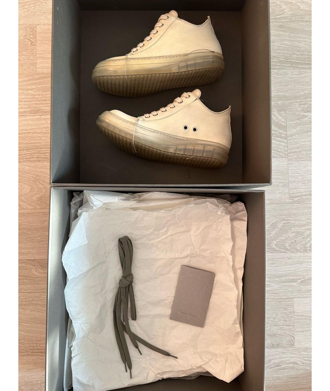 RICK OWENS Бежевые кожаные кеды, фото 4