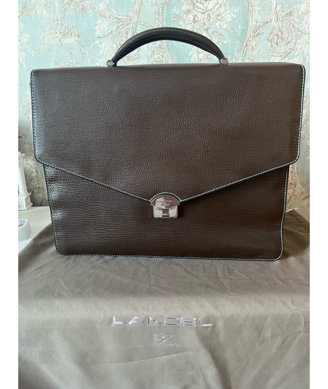 LANCEL Коричневый кожаный портфель, фото 8