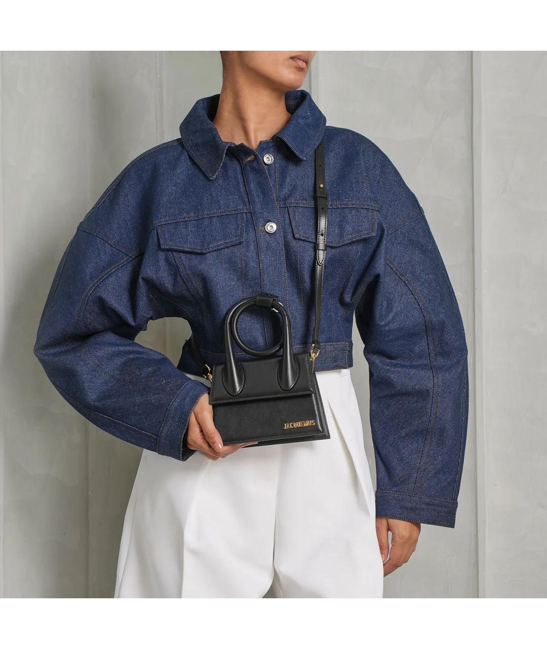 JACQUEMUS Черная кожаная сумка через плечо, фото 5