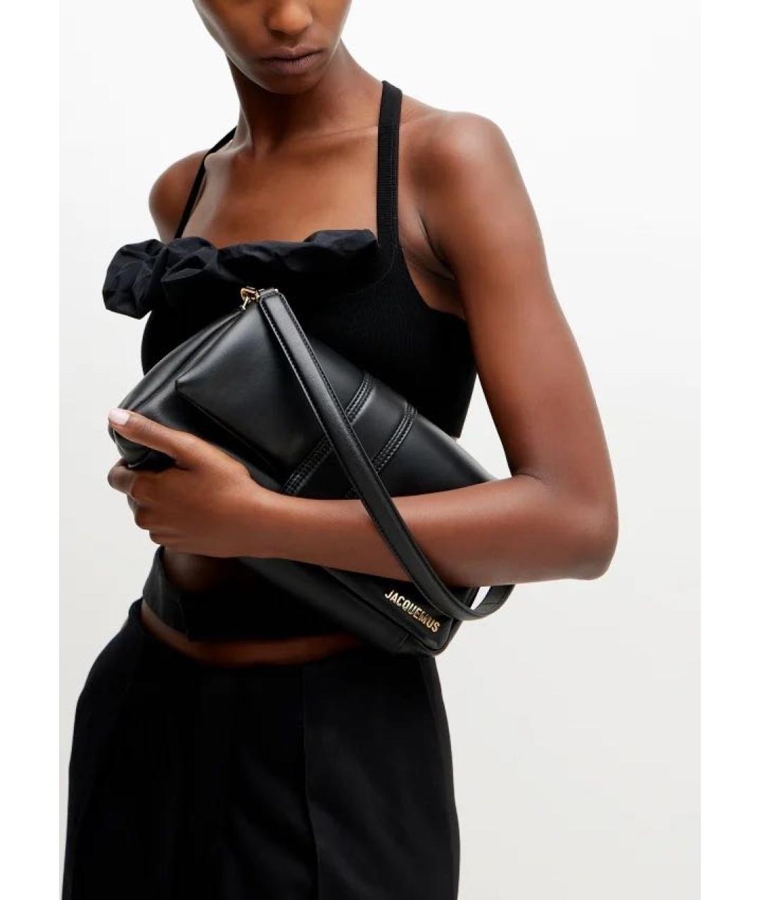 JACQUEMUS Черная кожаная сумка через плечо, фото 3