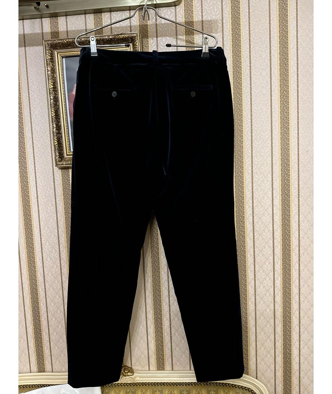 WEEKEND MAX MARA Темно-синие велюровые прямые брюки, фото 2