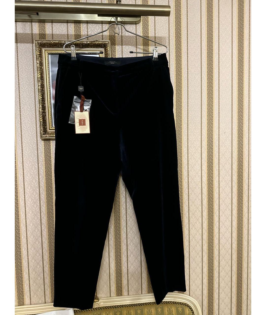 WEEKEND MAX MARA Темно-синие велюровые прямые брюки, фото 8