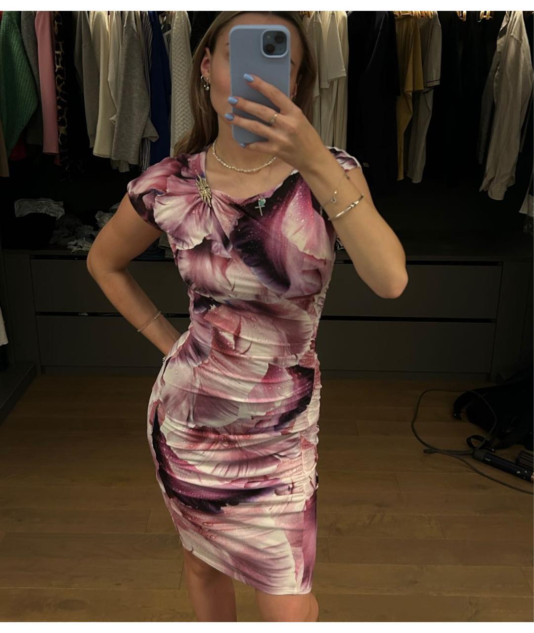 ROBERTO CAVALLI Розовое полиамидовое коктейльное платье, фото 6