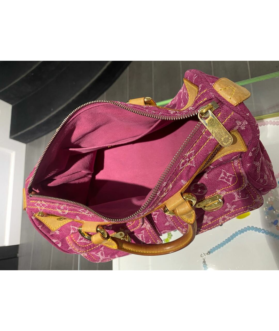 LOUIS VUITTON Фуксия деним сумка тоут, фото 4