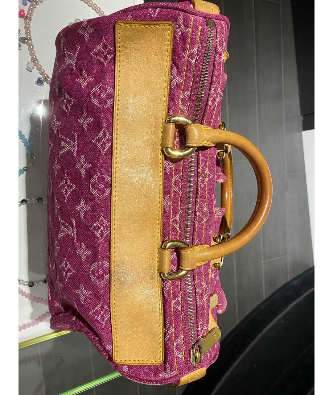 LOUIS VUITTON Фуксия деним сумка тоут, фото 7