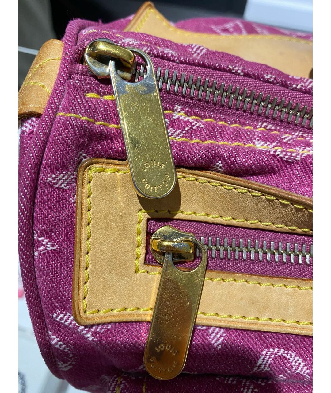LOUIS VUITTON Фуксия деним сумка тоут, фото 6