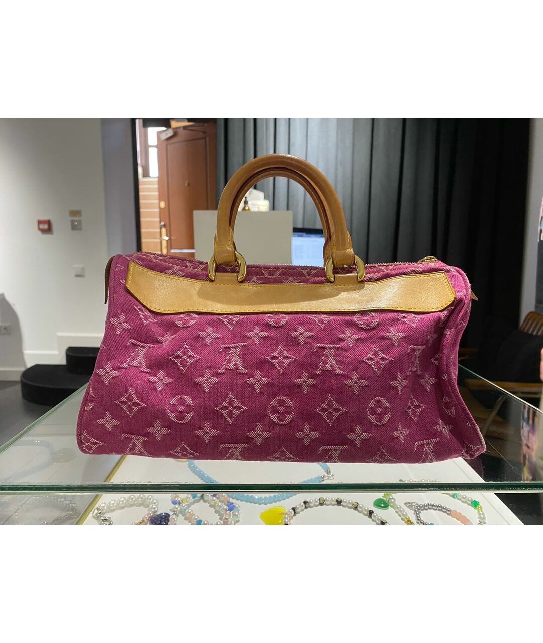LOUIS VUITTON Фуксия деним сумка тоут, фото 3