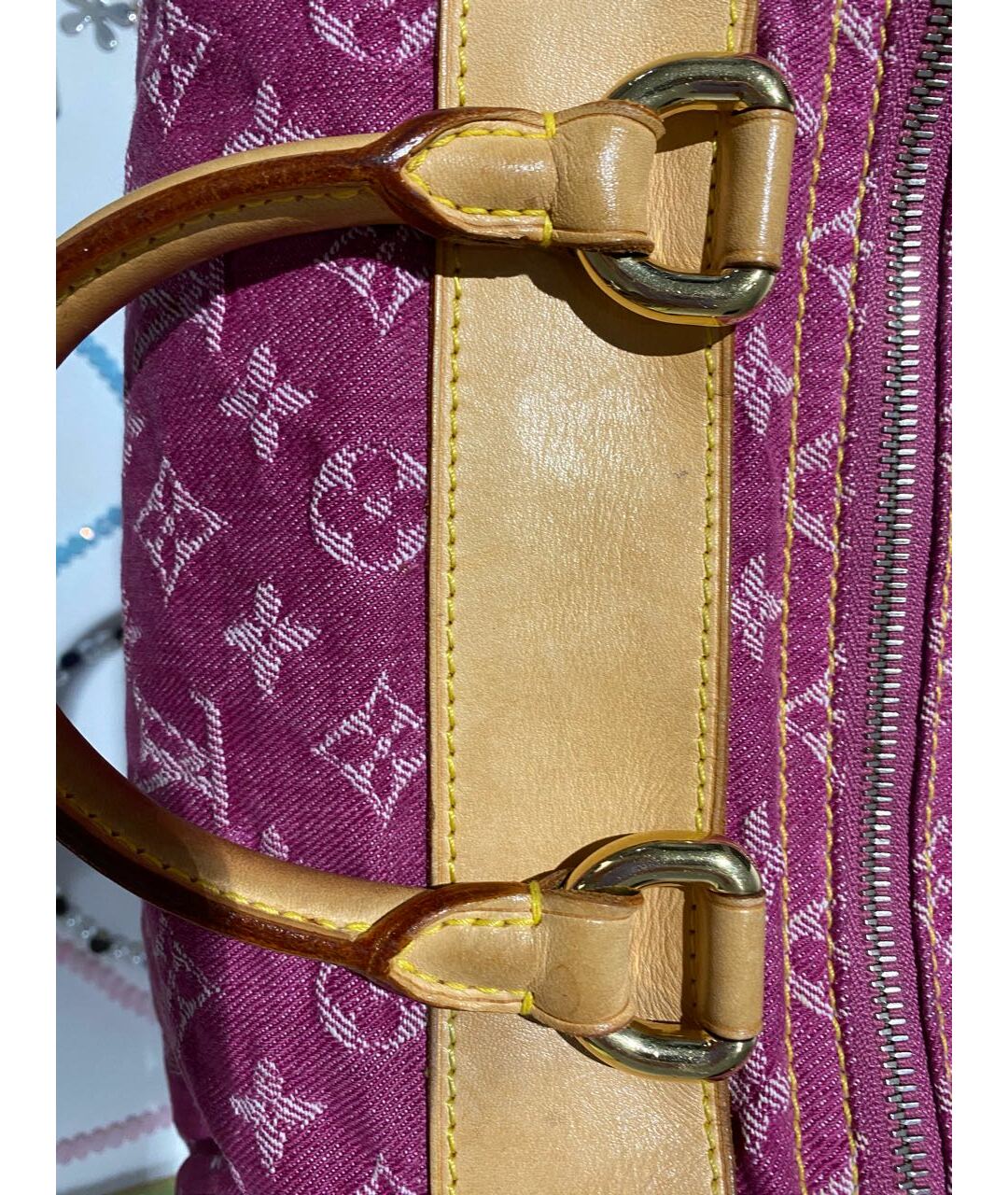 LOUIS VUITTON Фуксия деним сумка тоут, фото 8