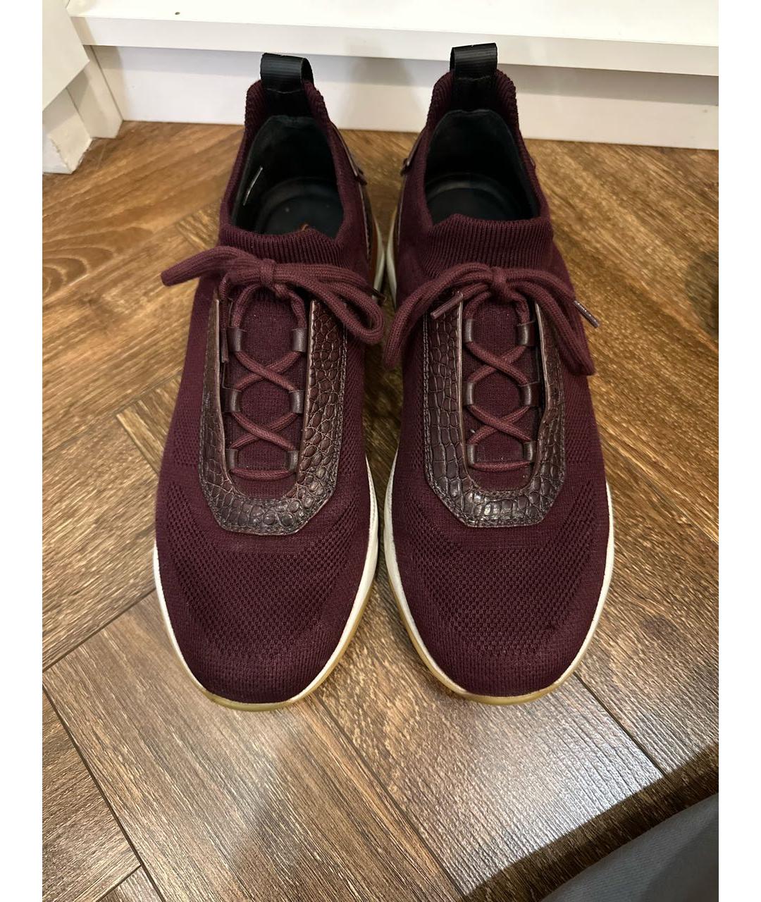 SANTONI Бордовые текстильные низкие кроссовки / кеды, фото 2