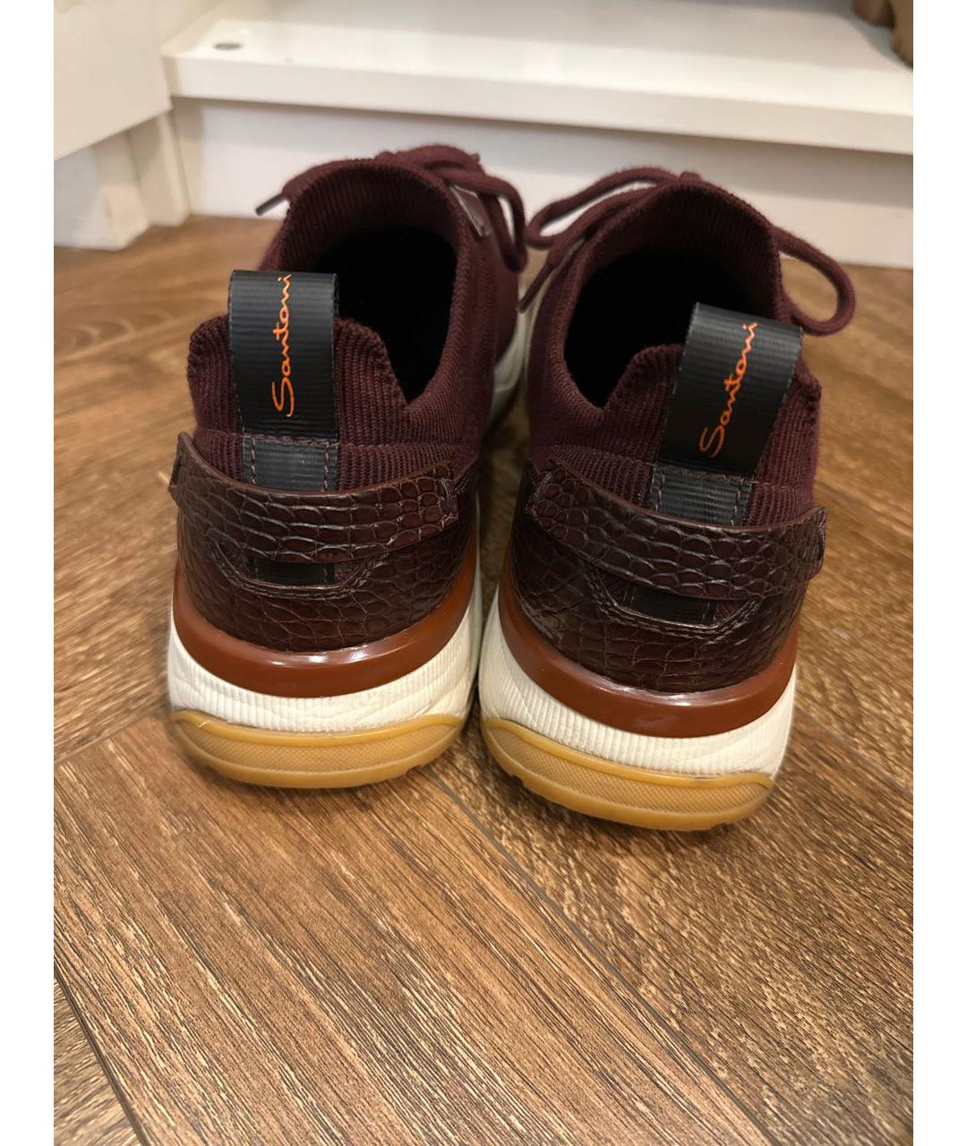 SANTONI Бордовые текстильные низкие кроссовки / кеды, фото 4