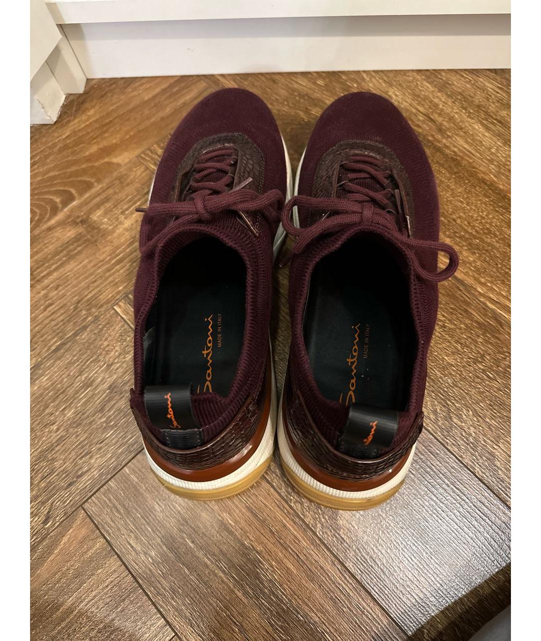 SANTONI Бордовые текстильные низкие кроссовки / кеды, фото 3