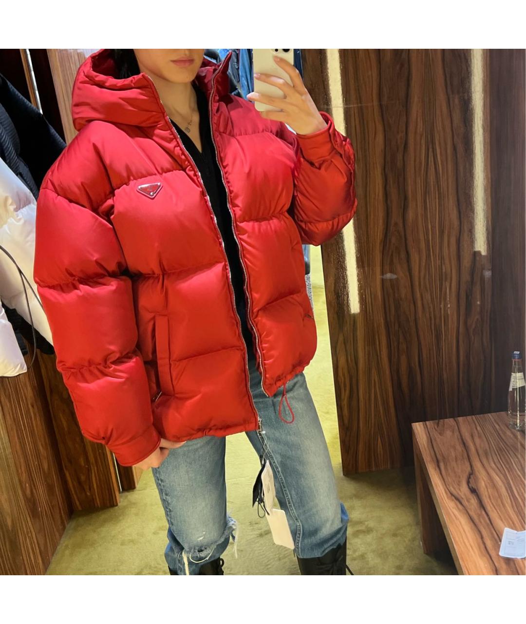 PRADA Красный полиэстеровый пуховик, фото 7