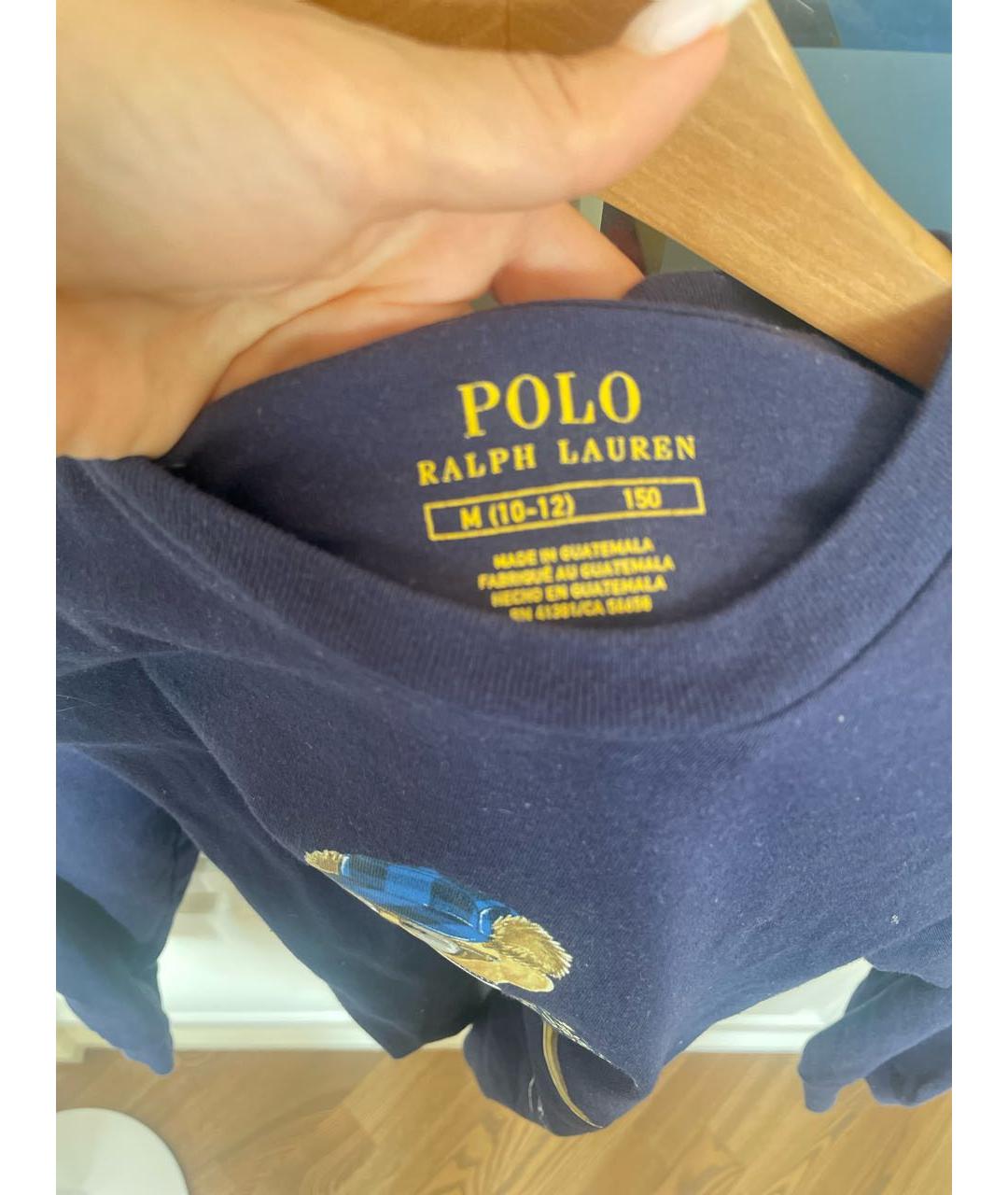 POLO RALPH LAUREN Синяя хлопковая детская футболка, фото 2