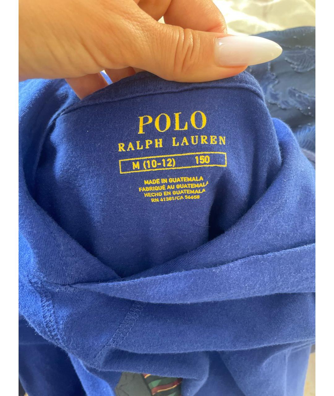 POLO RALPH LAUREN Синяя хлопковая детская футболка, фото 3