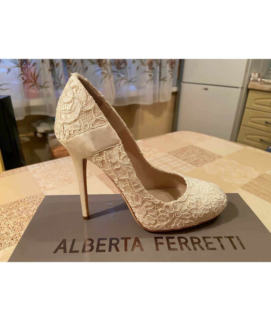ALBERTA FERRETTI Белые кожаные свадебные туфли на высоком каблуке, фото 7