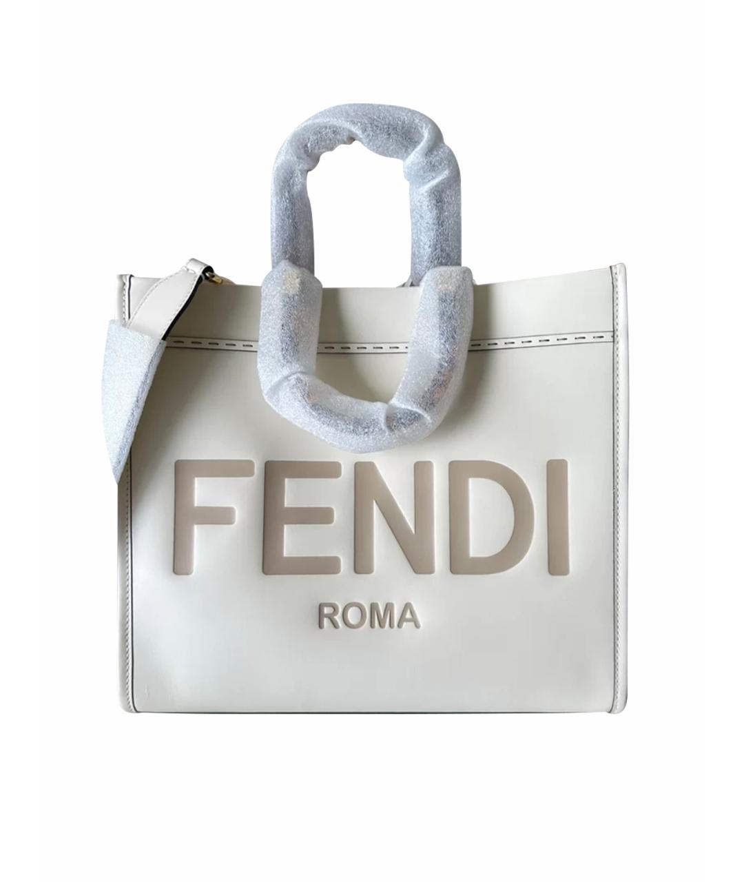 FENDI Белая кожаная сумка тоут, фото 1