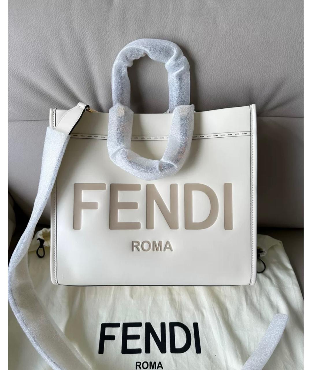 FENDI Белая кожаная сумка тоут, фото 4