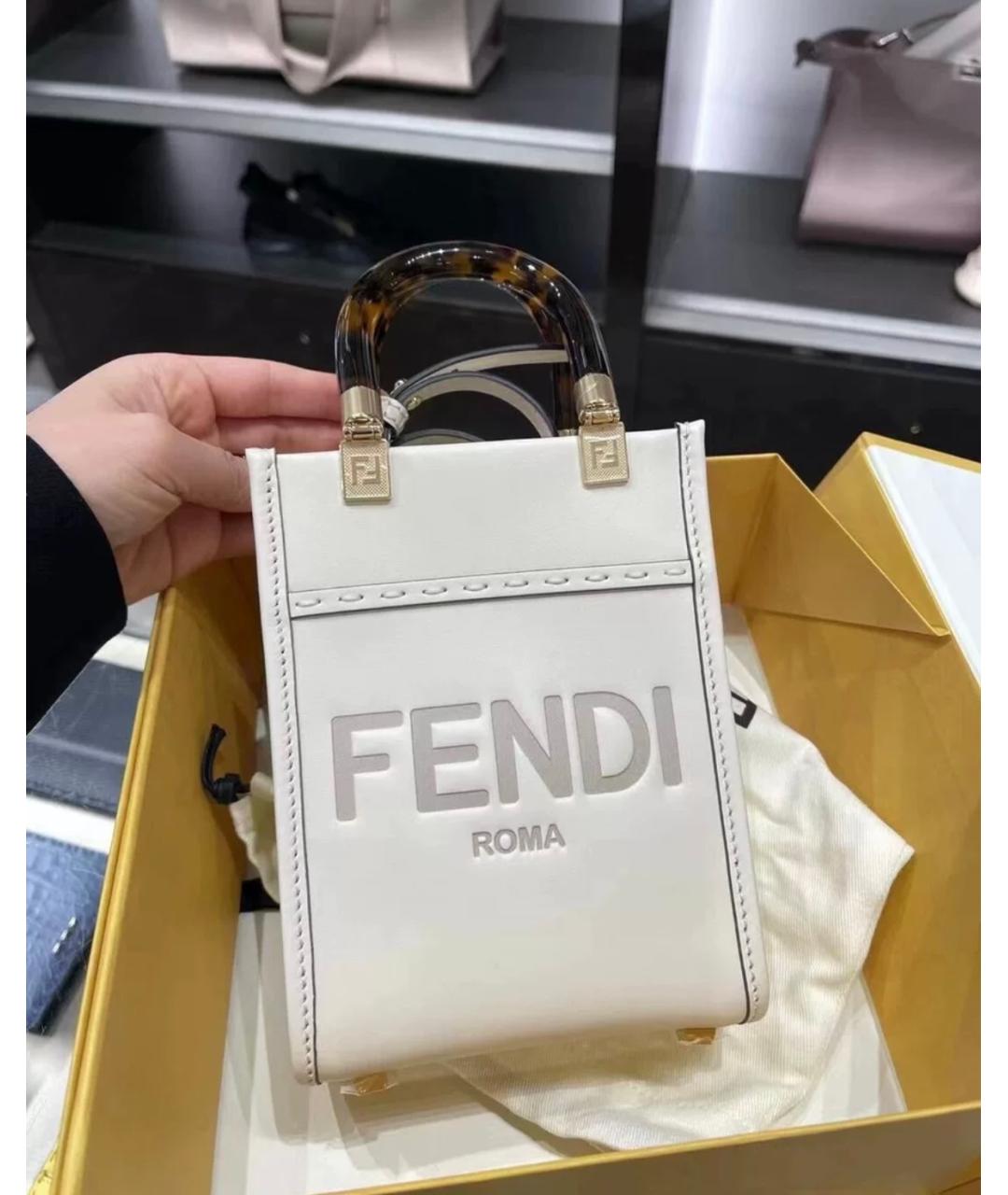 FENDI Белая кожаная сумка тоут, фото 4