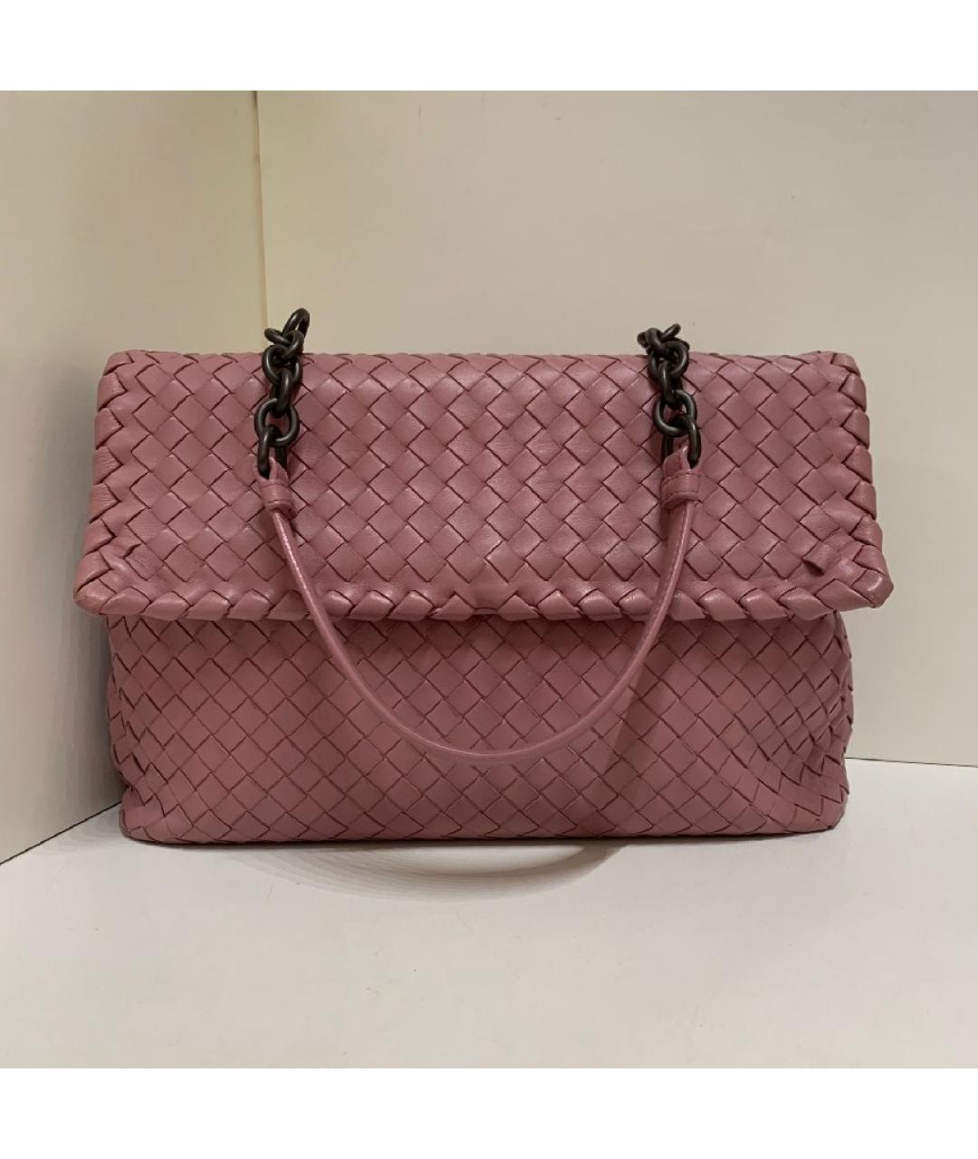 BOTTEGA VENETA Розовая кожаная сумка с короткими ручками, фото 10