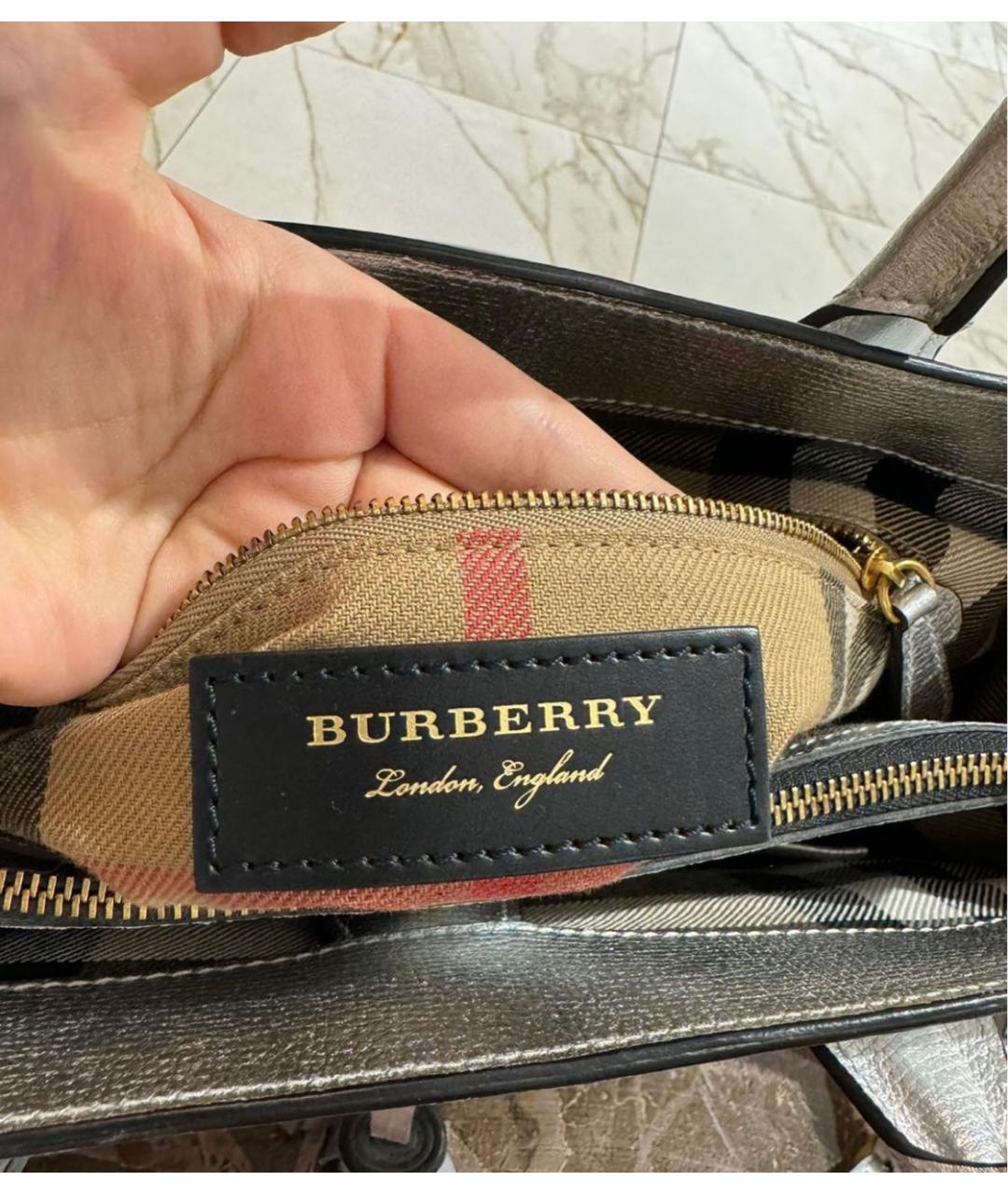 BURBERRY Серебряная кожаная сумка с короткими ручками, фото 2