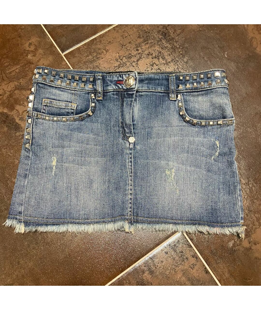 PHILIPP PLEIN Синяя деним юбка мини, фото 8