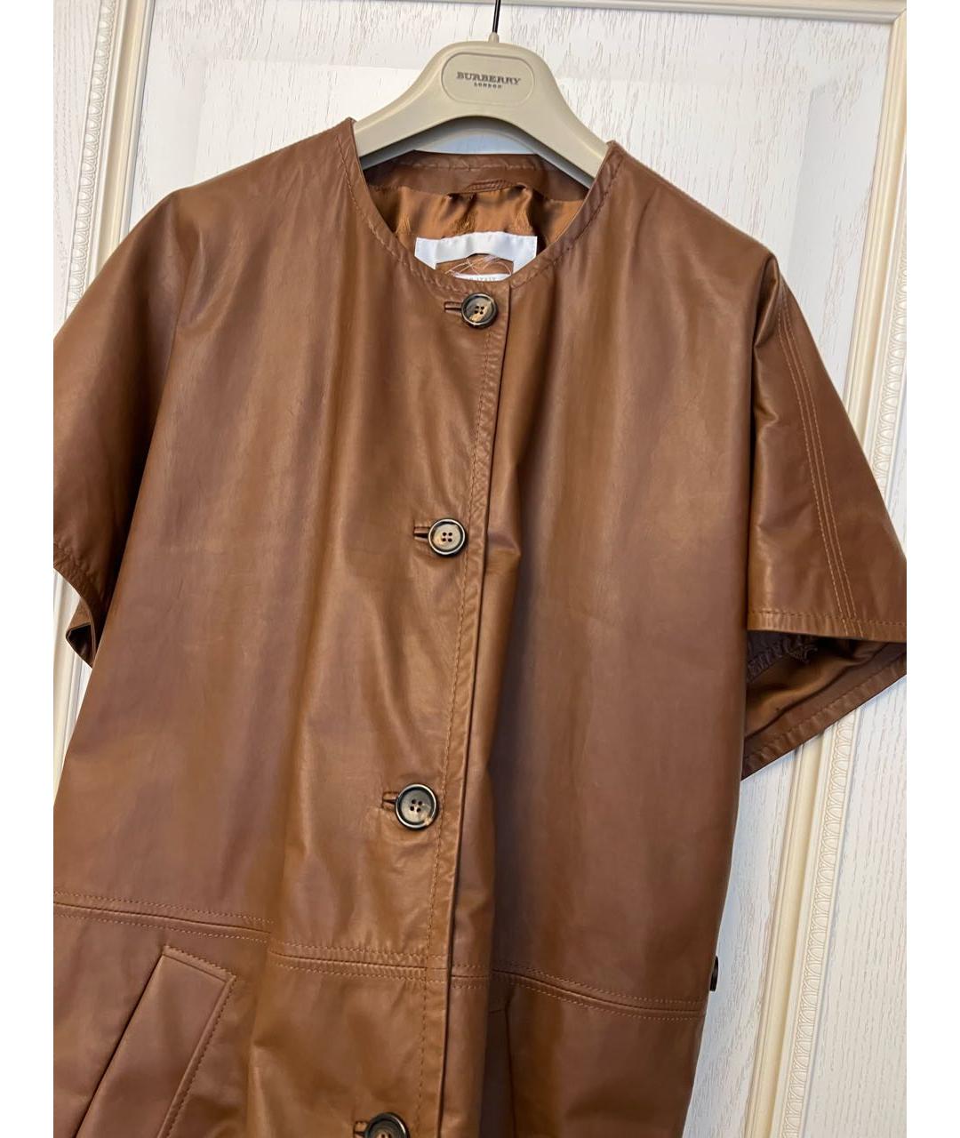MAX MARA Коричневый кожаный жилет, фото 7