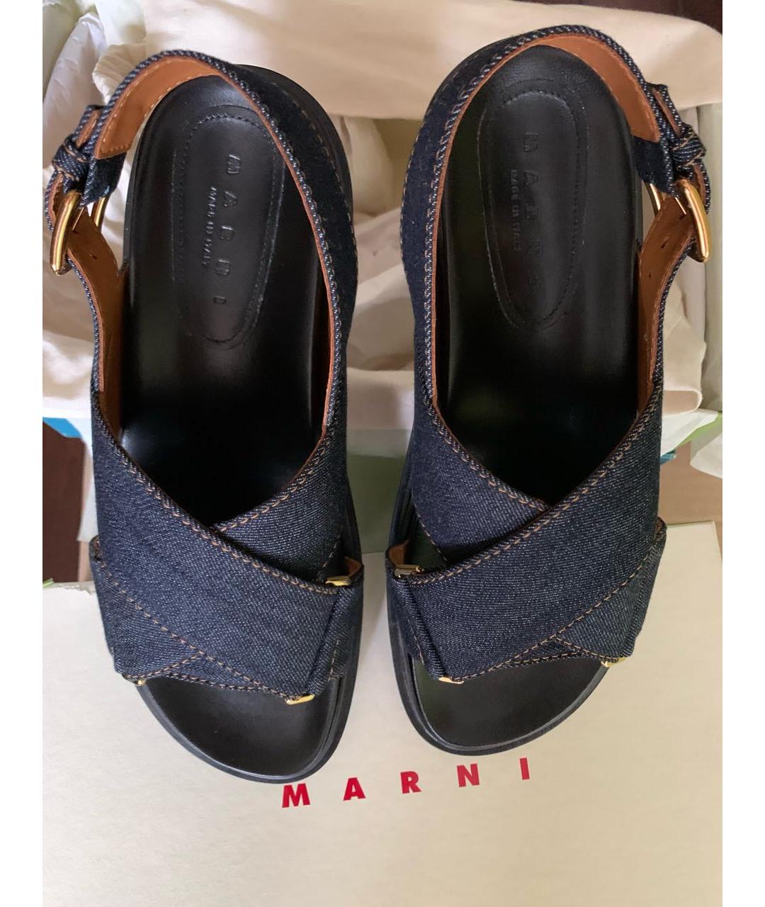 MARNI Темно-синие кожаные сандалии, фото 8