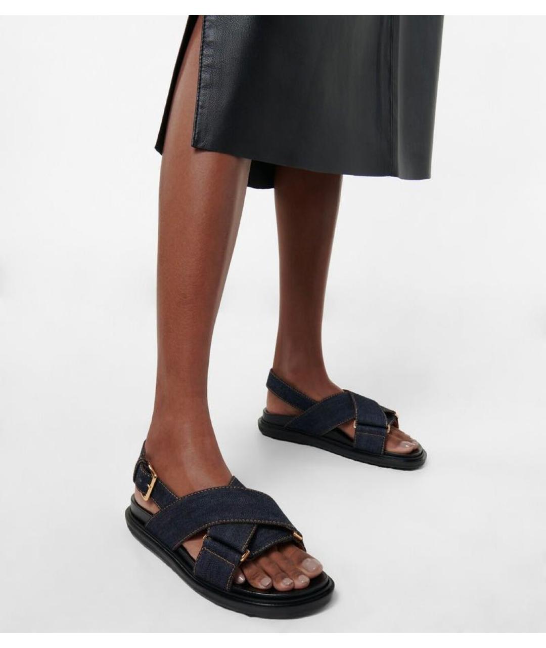 MARNI Темно-синие кожаные сандалии, фото 3