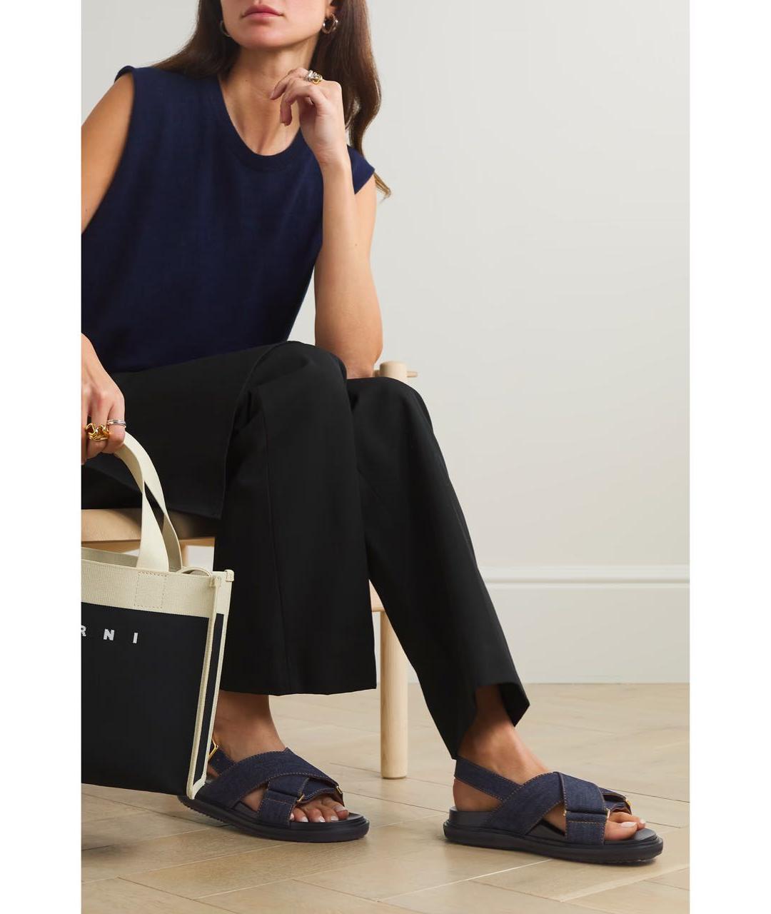 MARNI Темно-синие кожаные сандалии, фото 7