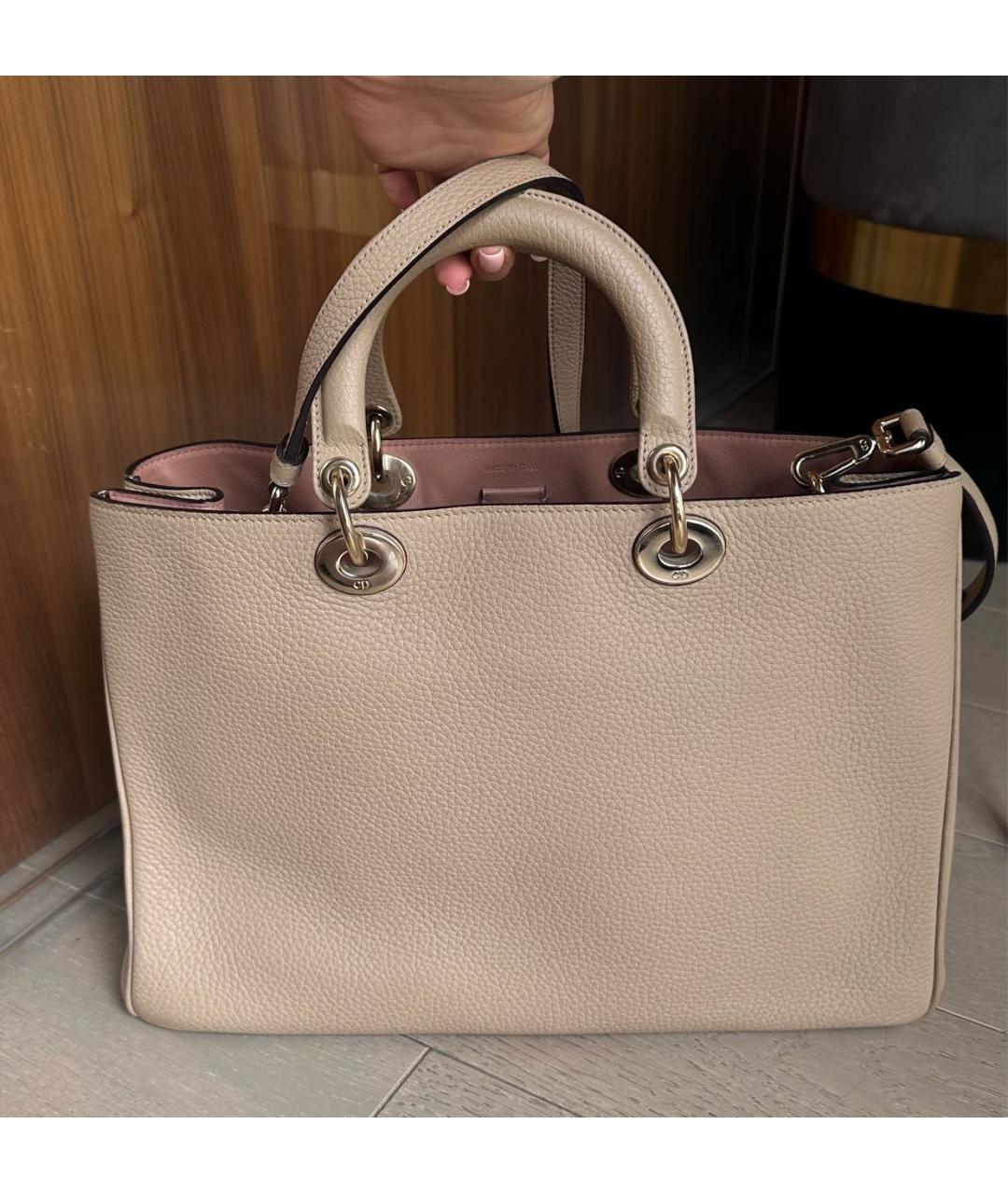 CHRISTIAN DIOR Бежевая кожаная сумка тоут, фото 3