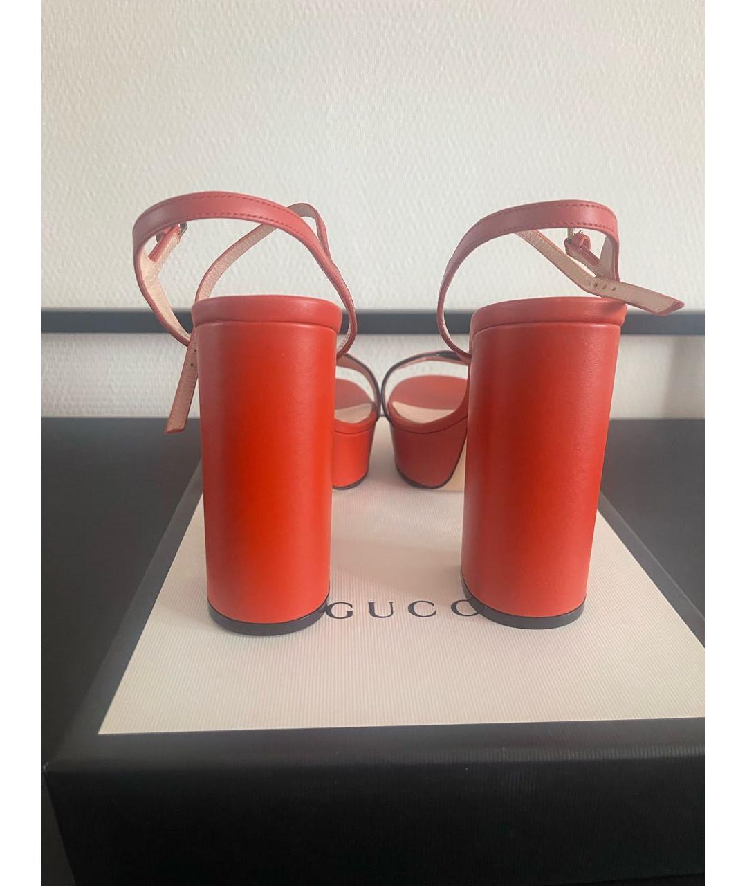 GUCCI Красные кожаные босоножки, фото 4