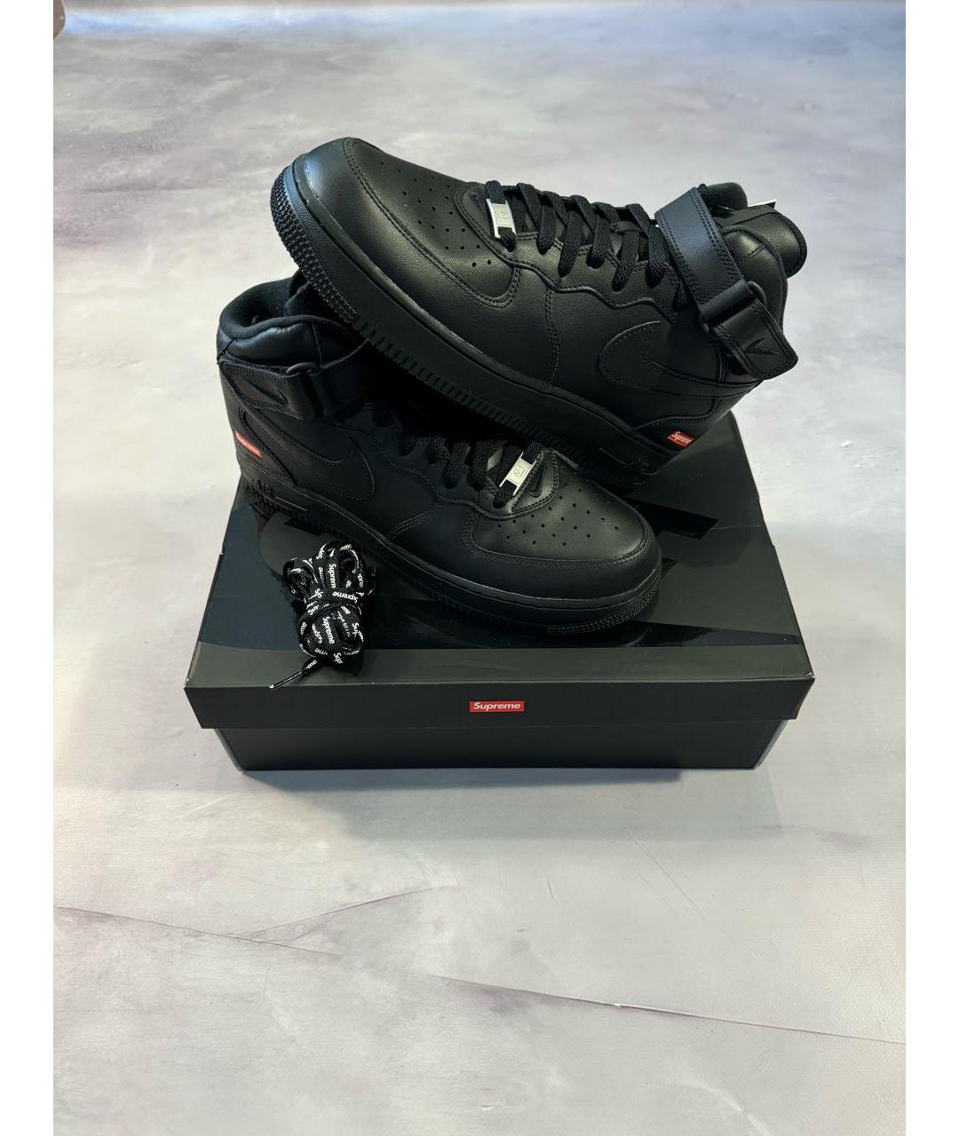 NIKE Черные кожаные высокие кроссовки / кеды, фото 2