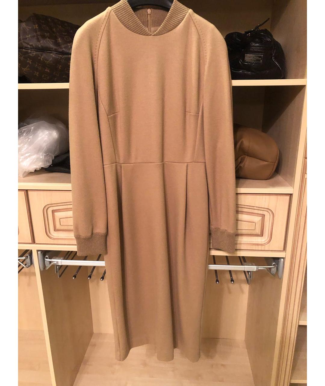 MAX MARA Бежевое шерстяное повседневное платье, фото 8