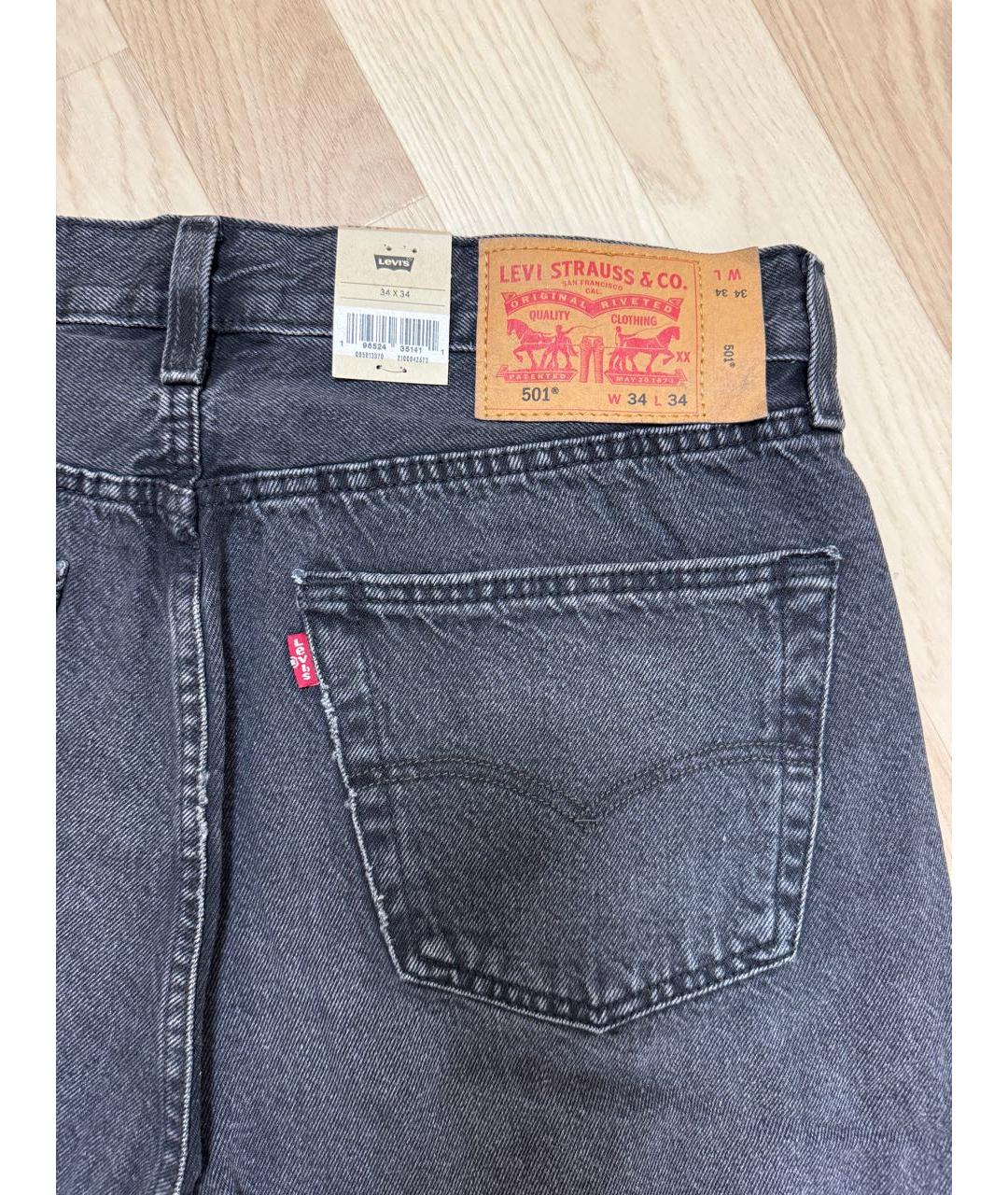 LEVI'S Черные хлопковые прямые джинсы, фото 4