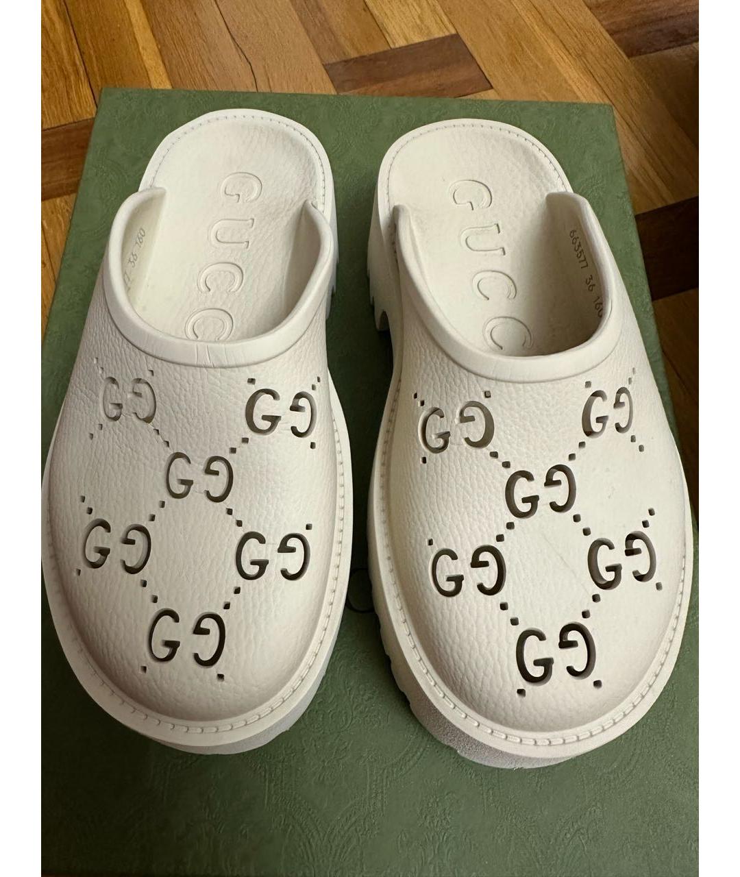 GUCCI Бежевые резиновые шлепанцы, фото 2