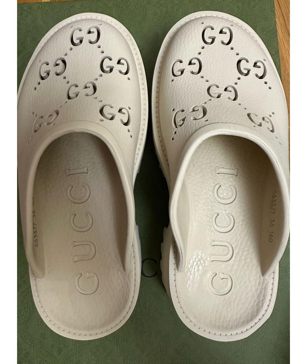 GUCCI Бежевые резиновые шлепанцы, фото 4