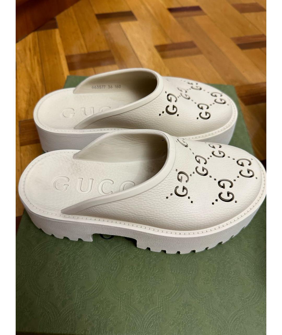 GUCCI Бежевые резиновые шлепанцы, фото 5