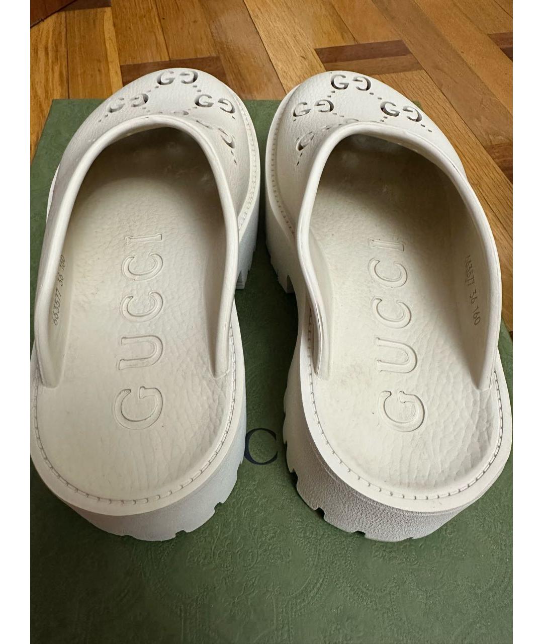 GUCCI Бежевые резиновые шлепанцы, фото 3