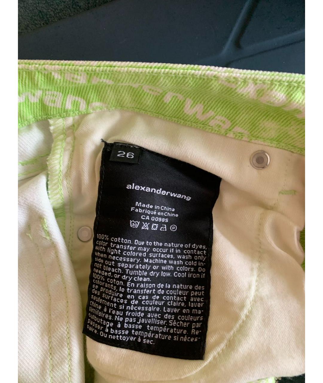 ALEXANDER WANG Салатовые хлопковые прямые джинсы, фото 3