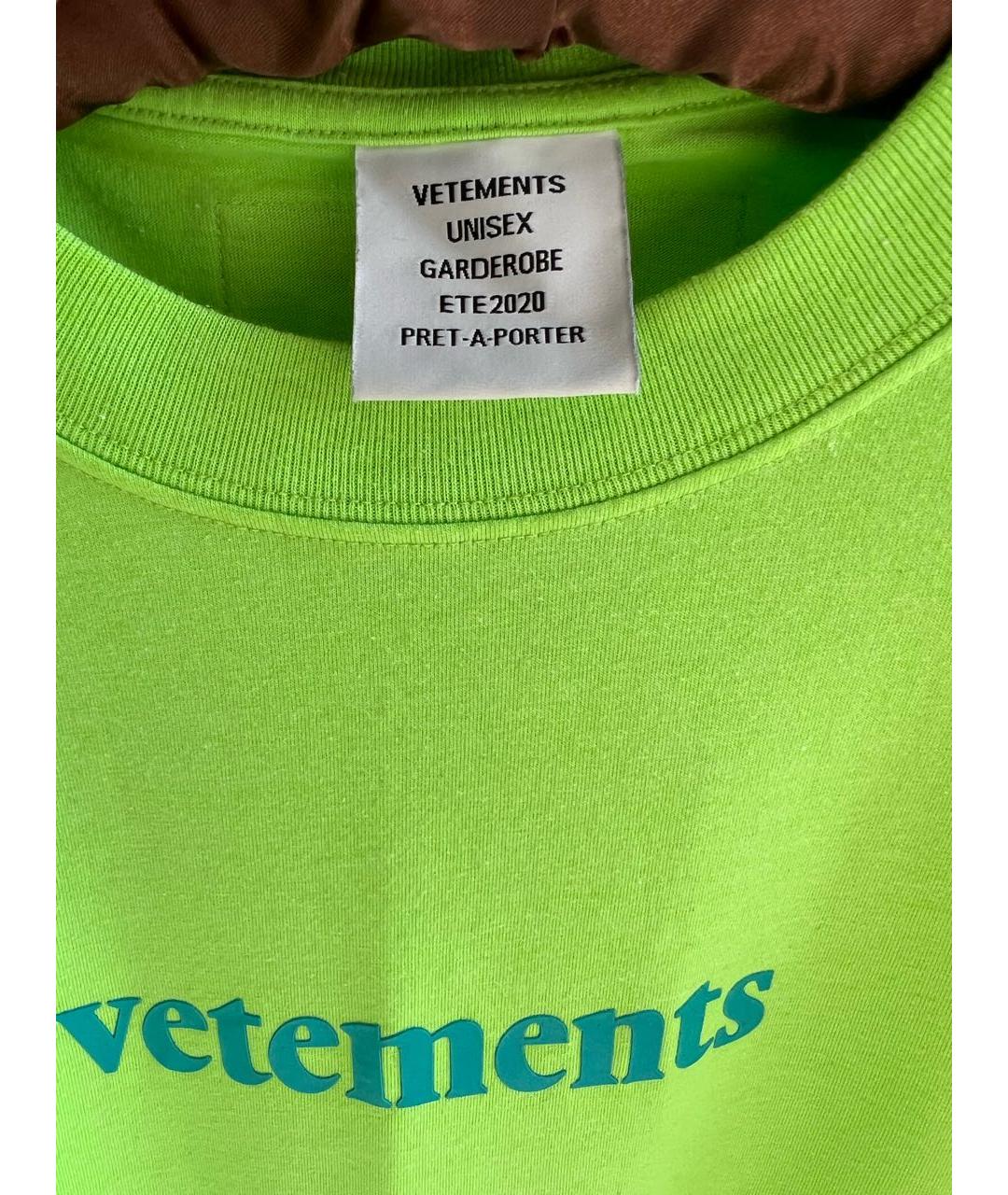 VETEMENTS Салатовая полиэстеровая футболка, фото 4