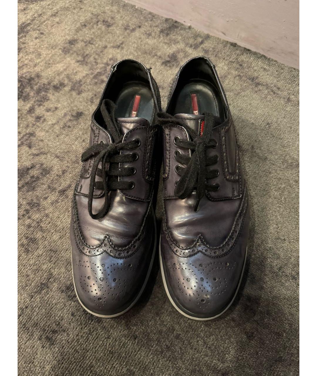 PRADA Антрацитовые кожаные низкие ботинки, фото 2
