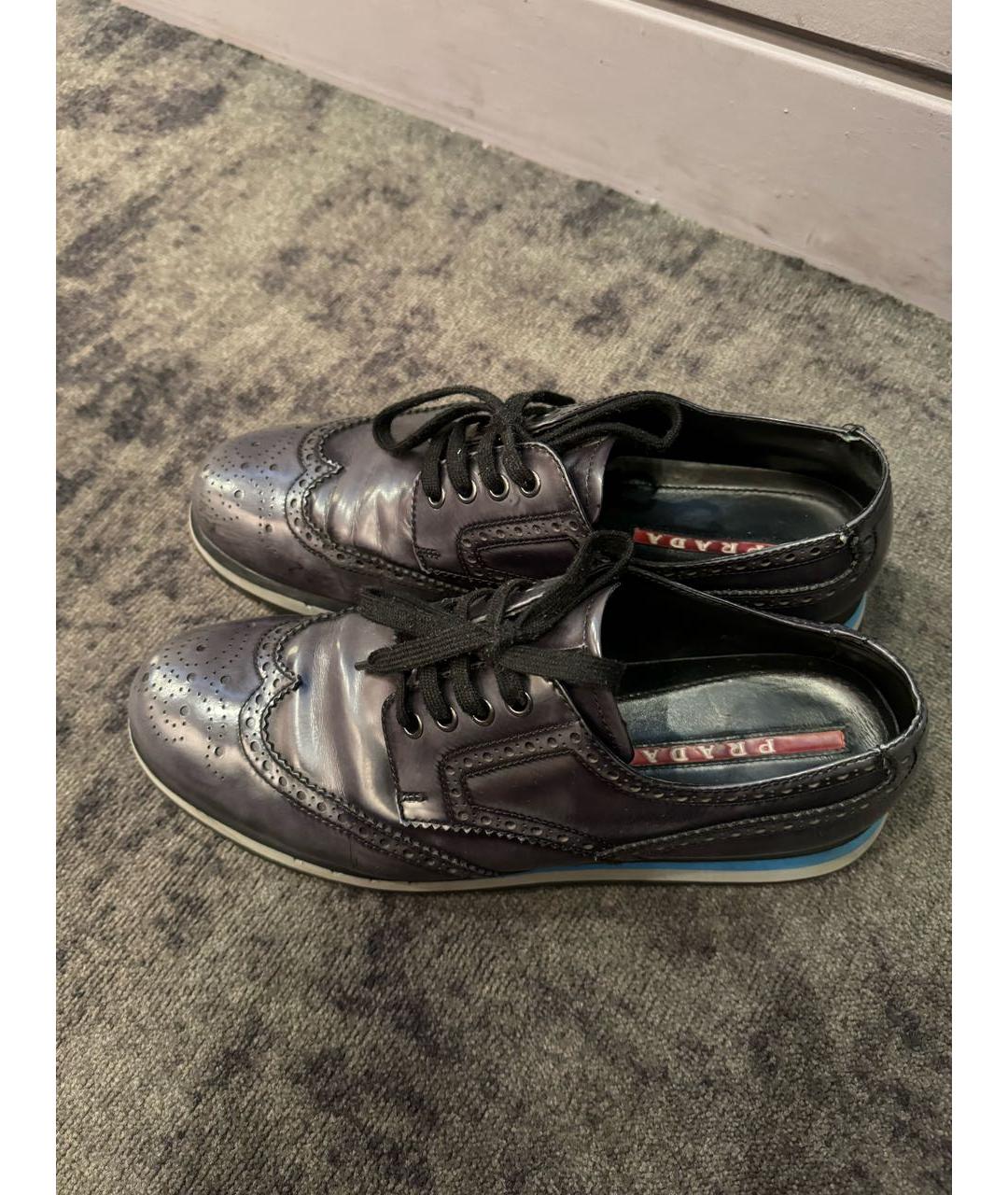 PRADA Антрацитовые кожаные низкие ботинки, фото 6